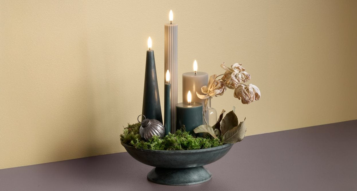 FESTIVE LED CONE CANDLE | PINE GREEN